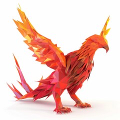 Obraz premium 3D Render, Low Poly style of a phoenix firebird, on isolated white background, Generative AI