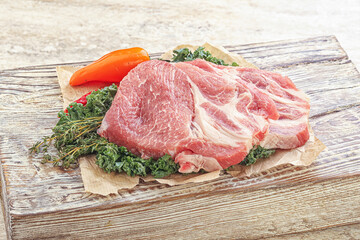 Raw pork neck for cooking