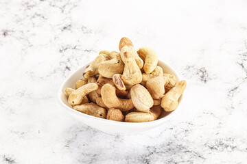 Cashew nuts heap in the bowl