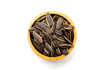 Roasted sunflower seeds on white background.