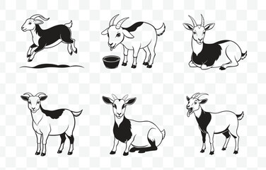 Print Collection of Vector Illustrations Featuring Goats with Black Coloring