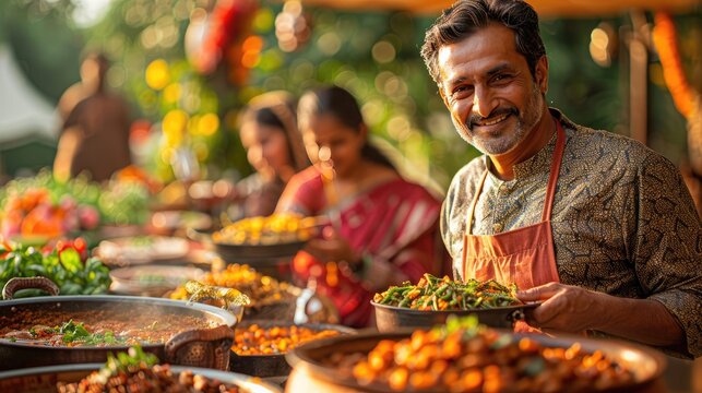 Families enjoying a vibrant festival, sharing traditional recipes and bonding over the preparation and tasting of delicious homemade dishes