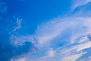 Panorama of cloud clear sky background for summer vacation concept at ocean and summer sea water with sunlight of beautiful cloudy sky.	