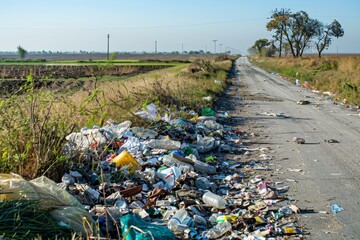 Obraz premium Rural Roadside Littered with Trash