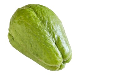 A close up shot of a fresh choko (chayote) fruit on white background.