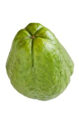 A close up shot of a fresh choko (chayote) fruit on white background.
