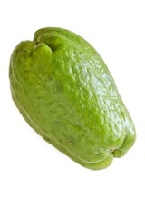 A close up shot of a fresh choko (chayote) fruit on white background.