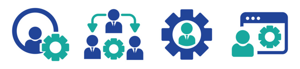 Administrator icon vector set. Admin person with gear symbol for network maintenance.