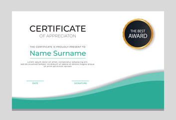 Business Training Achievement Certificate of Appreciation Award mint green