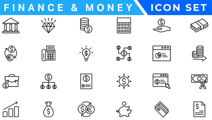 Money and finance set of web icons in line style. Payment and money icons for web and mobile app. Money, dollar, cash, pay, banking, business, finance, coin wallet, credit card. Vector illustration