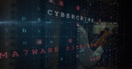 Image of data processing over caucasian businessman in server room