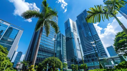 Outdoor image in front of modern office buildings in central business district