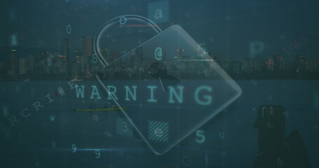 Image of data processing over cityscape