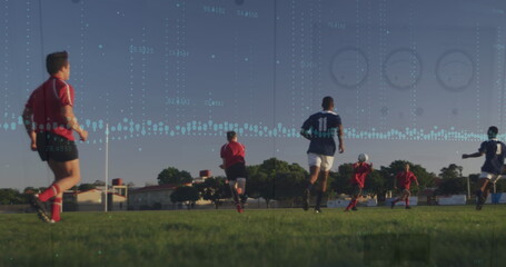 Image of graphs over diverse male soccer players during training