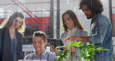 Naklejka premium Image of financial data processing over business people in office