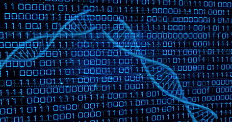 Image of dna strands over data processing