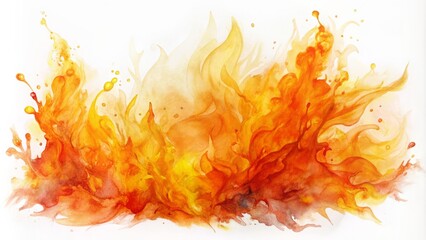 Vibrant orange and yellow watercolor flames dance across a pristine white background, evoking passion, energy, and creative intensity.