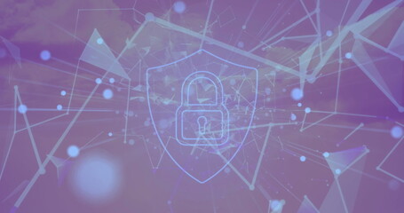 Image of network of connections over online security background