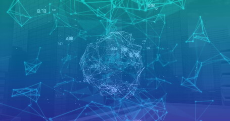 Image of network of connections over cityscape