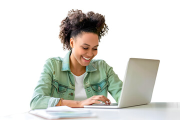 Beauty women working on laptop on white