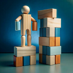 conceptual of success business with wooden human