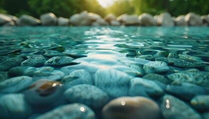 Obraz premium Crystal Clear Pool Water Pure, Natural Refreshment for Summer Days Enjoy the Tranquility of a Sparkling Pool on a Hot Day Relax and Rejuvenate in the Cool, Inviting Waters Escape the Heat and Dive