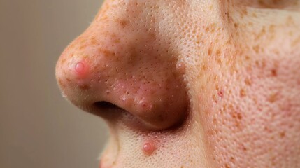 Naklejka premium Close-up of Human Nose with Acne