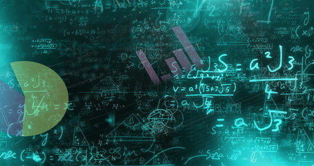 Image of mathematical equations, data processing and statistics