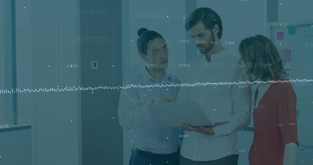 Image of data processing over diverse business people in office