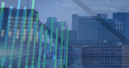 This image shows a cityscape with modern buildings and a clear sky