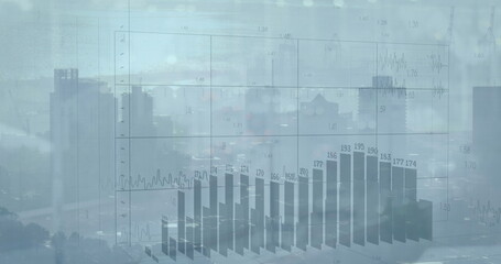 Fototapeta premium Image of financial data processing over cityscape