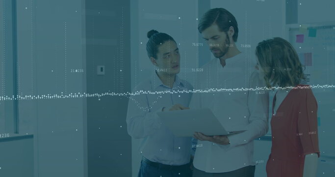 Image of data processing over diverse business people in office