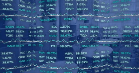 Image of financial data processing over modern office