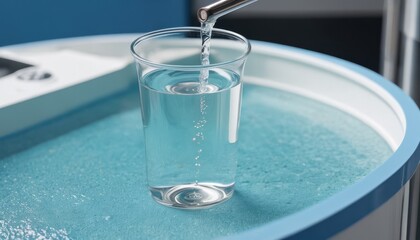 Glass of Water Being Filled with a Faucet.