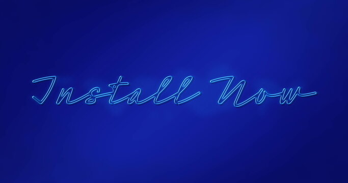 Image of neon blue install now text banner against blue background - Powered by Adobe
