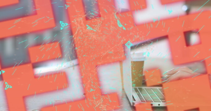 Image of online security qr code over woman using laptop