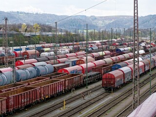 View of a marshalling yard with freight cars
