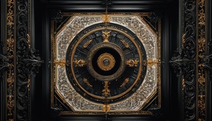 Obraz premium Ornate Ceiling with Black and Gold Detail.