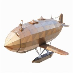 3D Render, Low Poly style of a cargo airship, on isolated white background, Generative AI