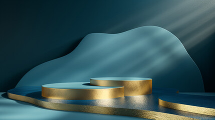 Gold blue Realistic Podium for Premium Products