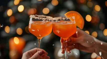 Lovers toasting with themed drinks at a Halloween party, surrounded by friends and festive decor, capturing the joy and celebration of the night