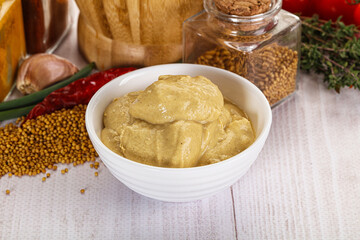 Dijon mustard sauce in the bowl