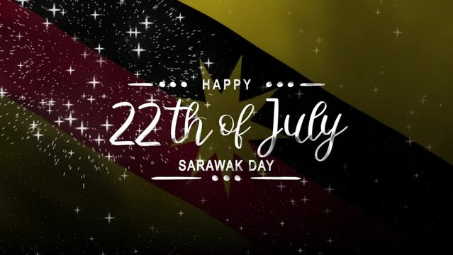 Happy Sarawak Day Text Animation with Sarawak Flag Background. Celebrate Happy Sarawak Day on 22th of July. Great for celebrating Happy Sarawak Day.