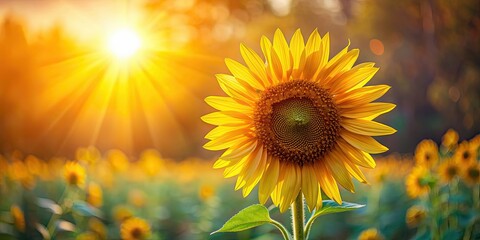 Fototapeta premium Vibrant sunflower basking in the sunlight, sunflower, bright, yellow, bloom, petals, plant, nature, sunny, garden, summer