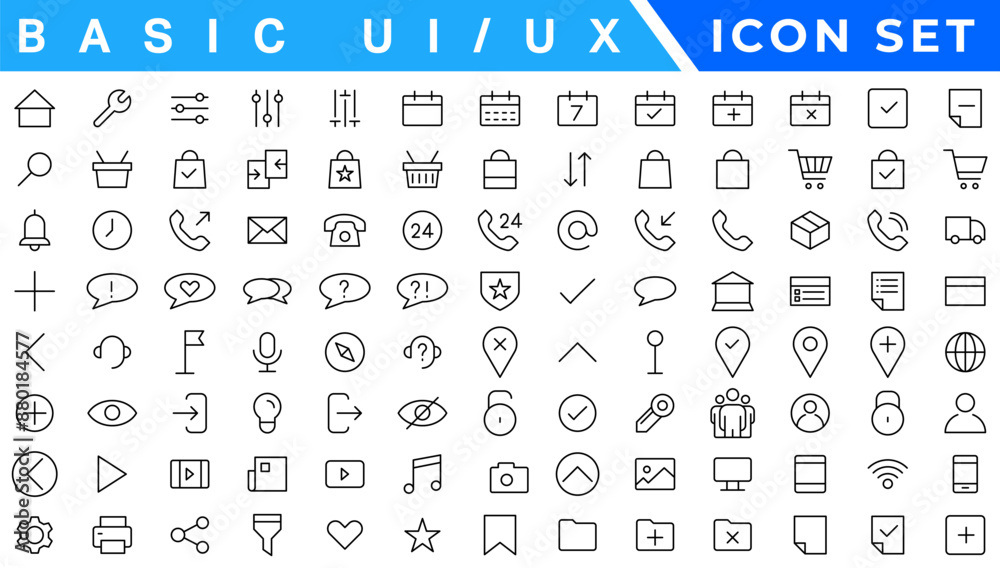 Poster user interface icons collection, basic ui ux icon set. set icon of user interface. vector illustrati