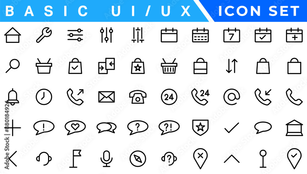 Poster User Interface Icons Collection, Basic ui ux icon set. Set icon of user interface. Vector illustration. editable stroke.. Pixel perfect