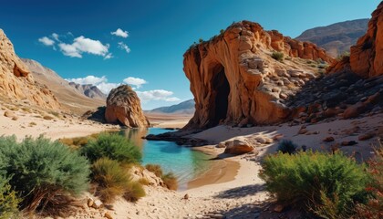 Obraz premium Rocky Canyon Oasis with Clear Blue Water.