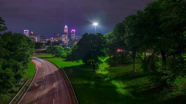 Charlotte view from the highway time-lapse at night