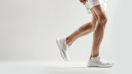 Fototapeta premium Person jogging in the white background.