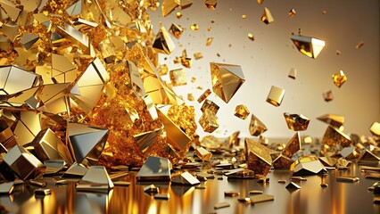 Shattered pieces of gold and broken glass , wealth, luxury, treasure, shattered, fragments, shiny, valuable